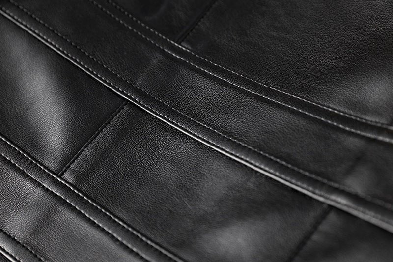 Cropped Leather Jacket: Edgy Gold Button Accents - Black