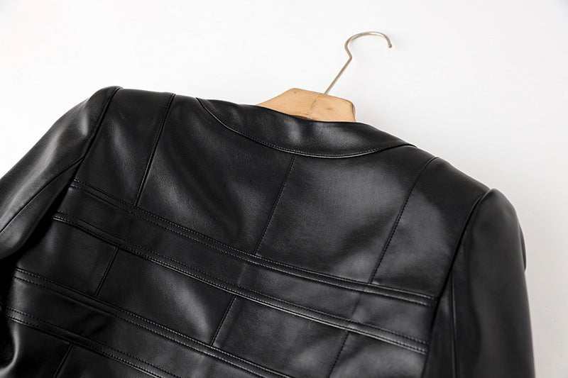 Cropped Leather Jacket: Edgy Gold Button Accents - Black