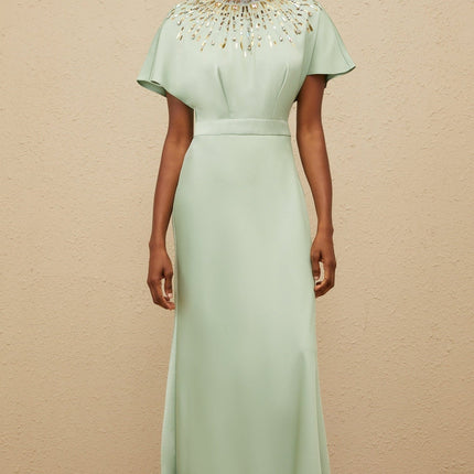Cynthia Green Maxi Dress with Sequin Embellishments