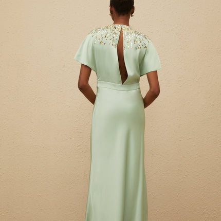 Cynthia Green Maxi Dress with Sequin and Crystal Embellishments