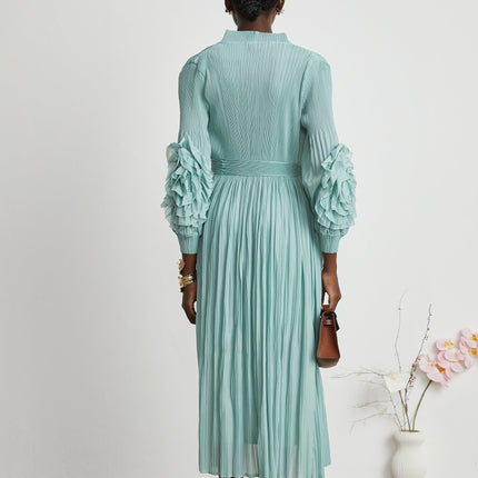 Cynthia Mint Green Dress Coat Set Knitted Pleats Elasticated Cuffs