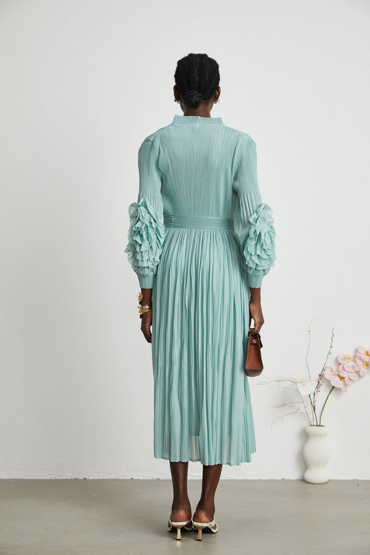 Cynthia Mint Green Dress Coat Set Knitted Pleats Elasticated Cuffs