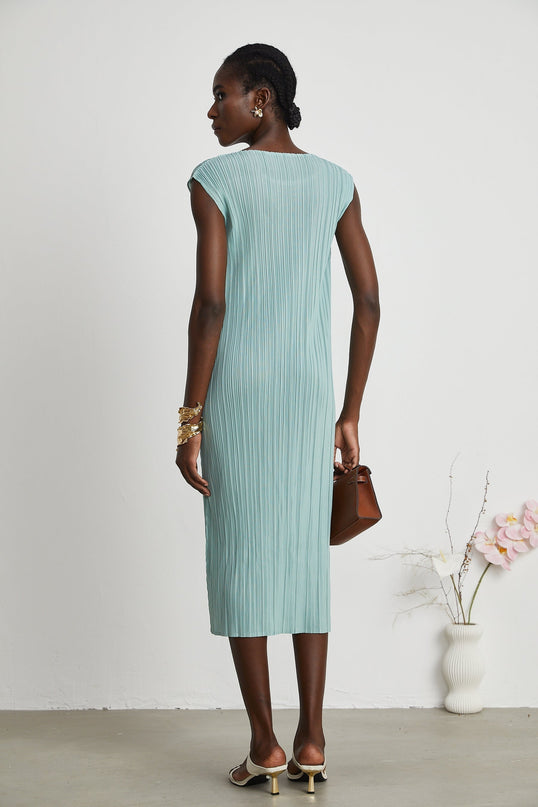 Cynthia Mint Green Dress Coat Set Knitted Pleated Elasticated Cuffs