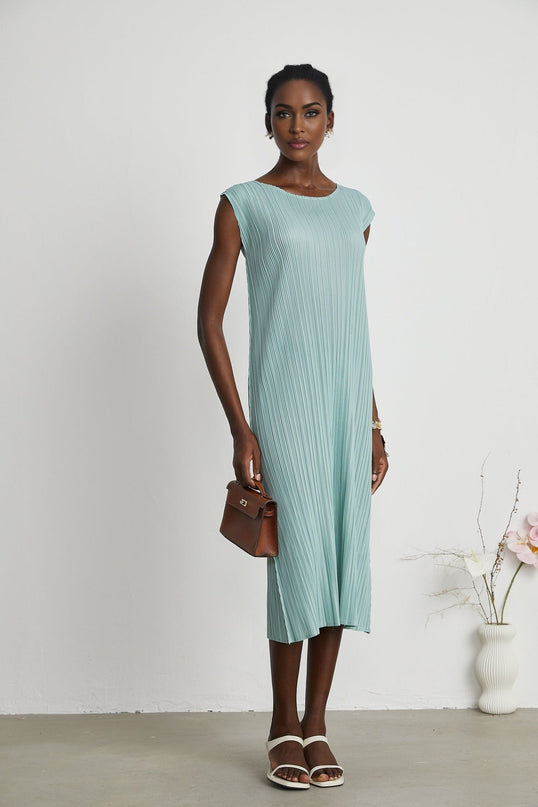 Cynthia Mint Green Dress Coat Set Knitted Pleated Elasticated Cuffs