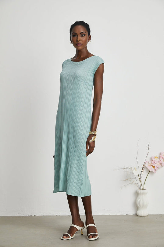 Cynthia Mint Green Dress Coat Set Knitted Pleats Elasticated Cuffs