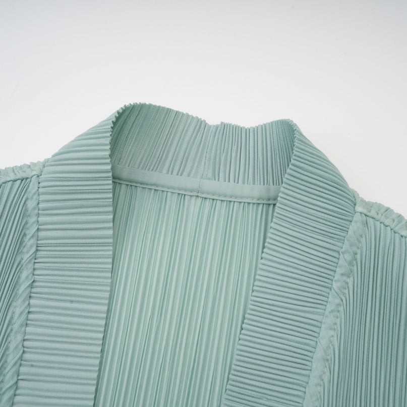 Cynthia Mint Green Dress Coat Set Knitted Pleats Elasticated Cuffs Faux-Flower Design Stretch-Jersey Fabric