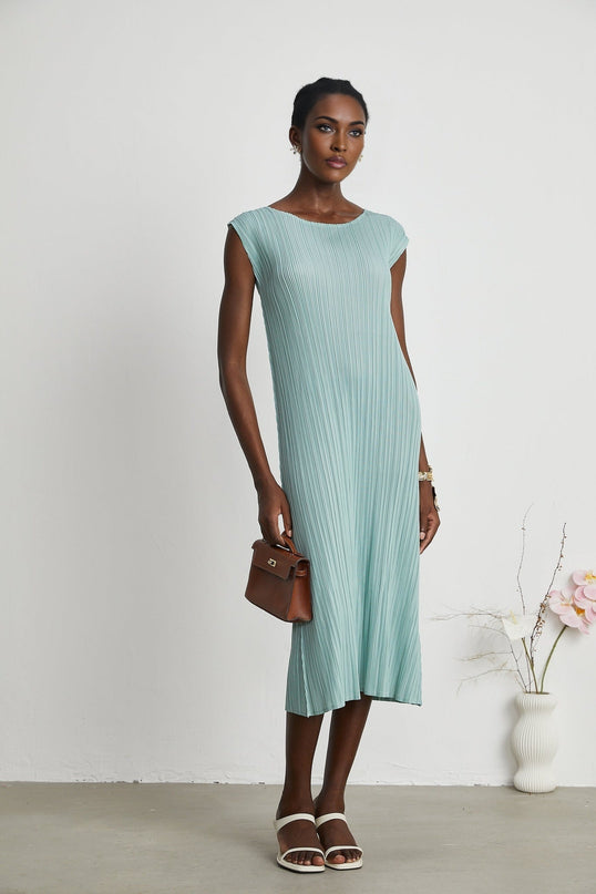 Cynthia Mint Green Dress Coat Set Knitted Pleats Elasticated Cuffs