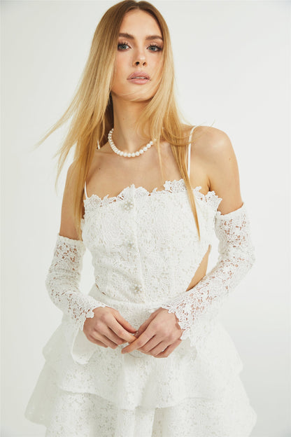 Cyrielle corded lace tiered mini dress