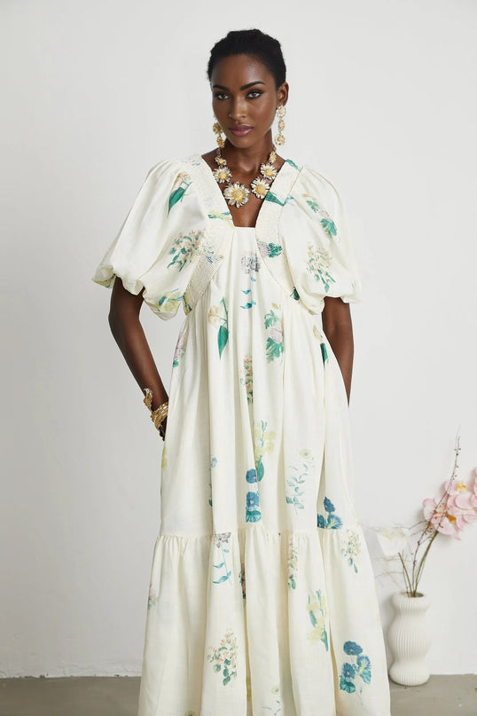 Cyrielle Vneck floralprint midi dress