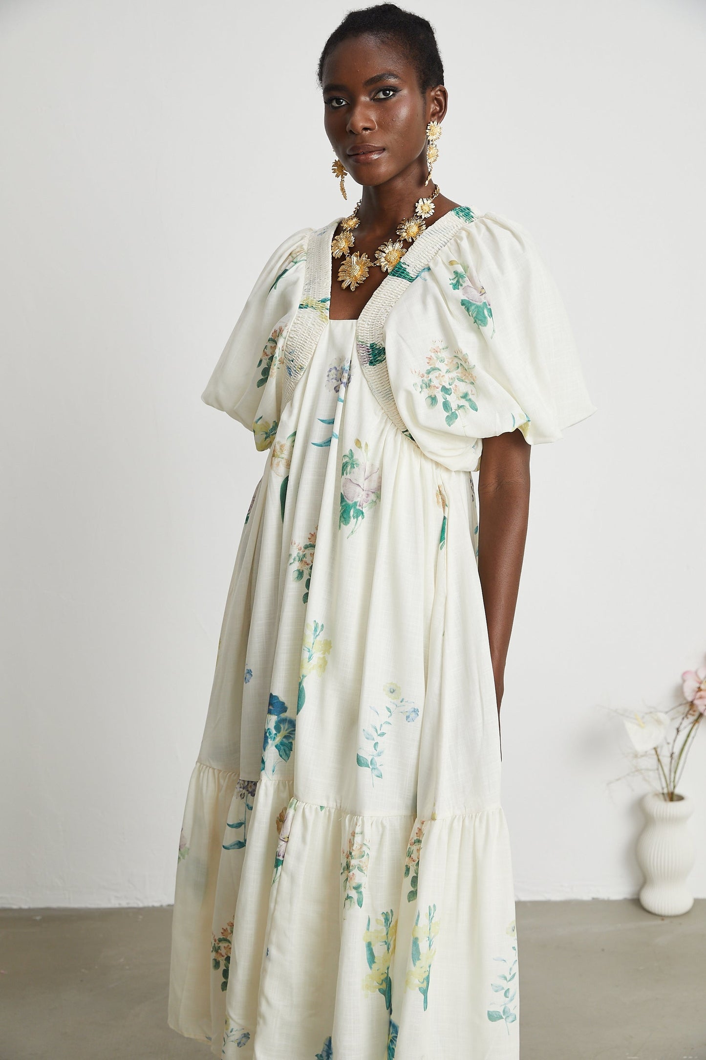 Cyrielle Vneck floralprint midi dress