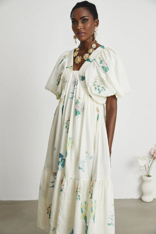 Cyrielle Vneck floralprint midi dress