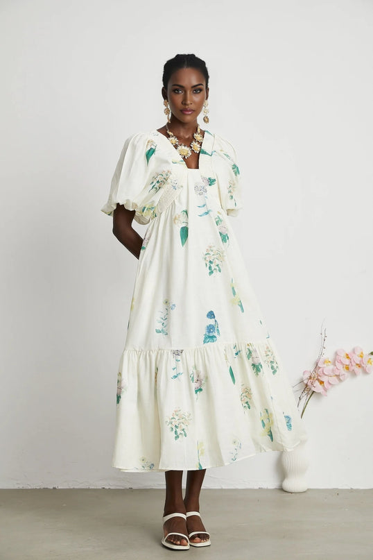 Cyrielle Vneck floralprint midi dress