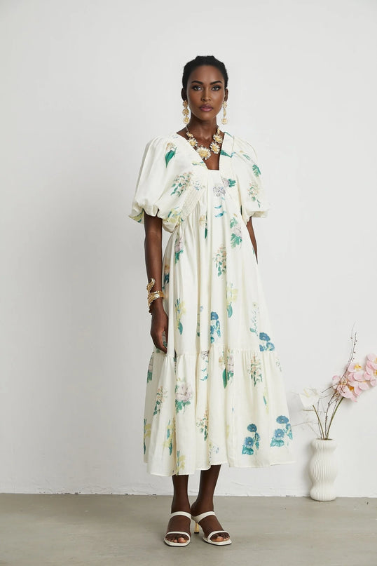 Cyrielle Vneck floralprint midi dress