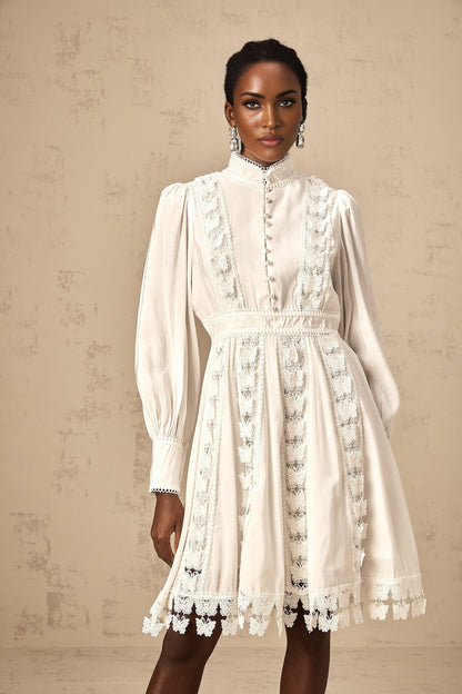 Cyrielle white mini dress featuring delicate butterfly appliques on the fabric