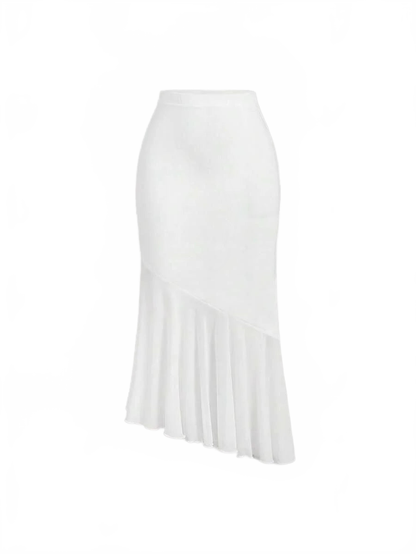 Emanuela Asymmetrical Hem Skirt with Pleats in White