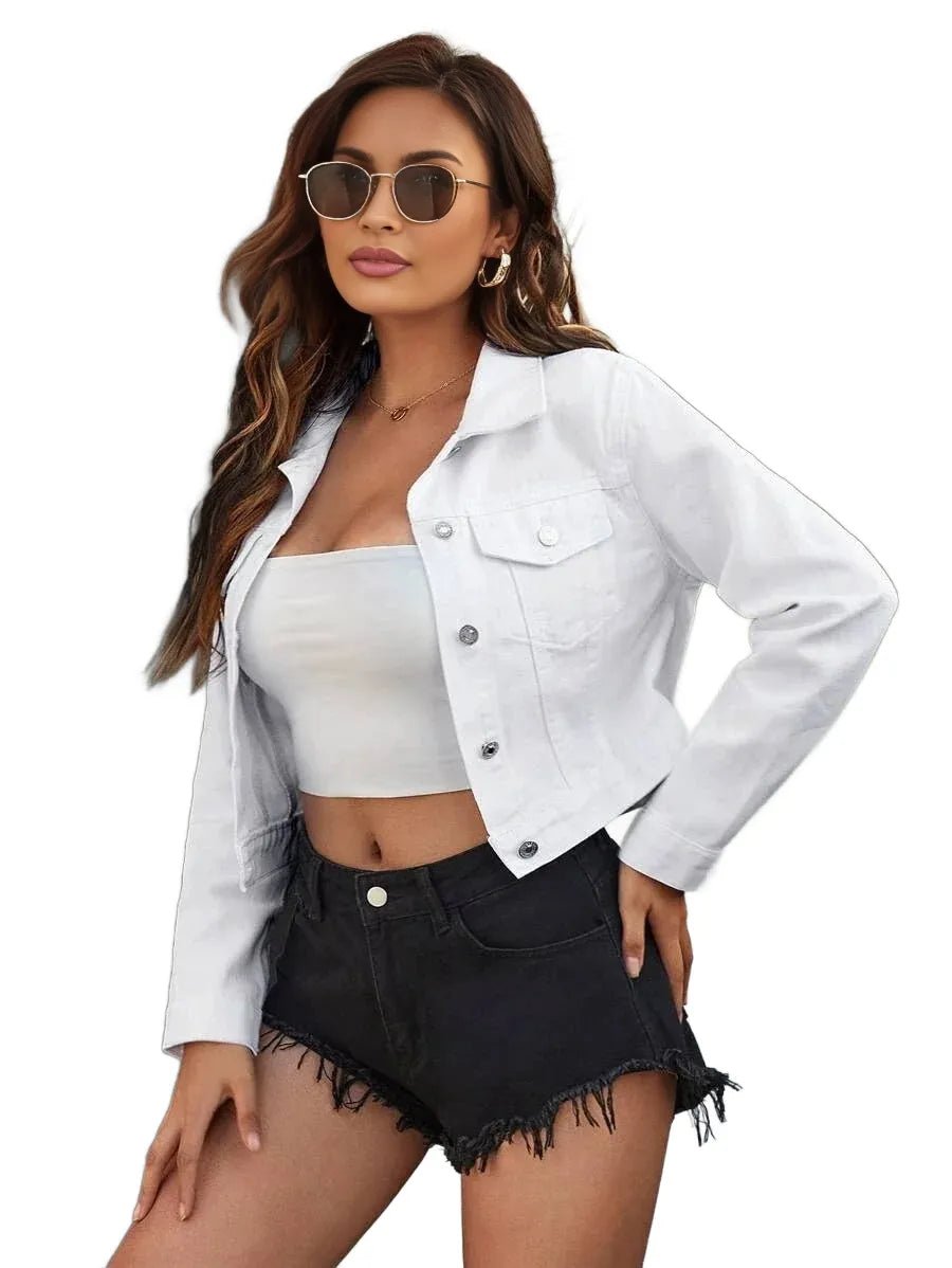 Dahlia Cropped Denim Jacket for Trendy Looks in White - White