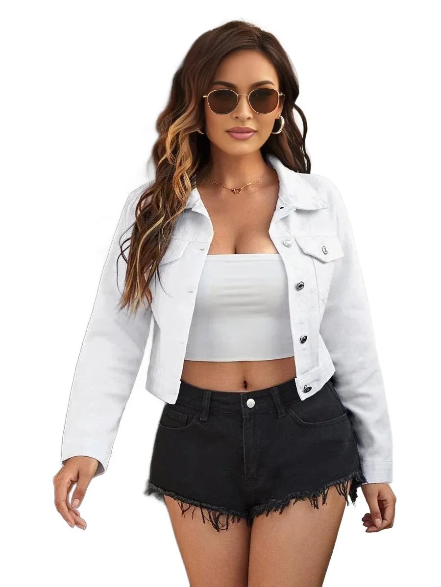 Dahlia Cropped Denim Jacket for Trendy Looks in White - White