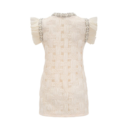 Dahlia White Interwoven Mini Dress with Crystal and Faux-Pearl Embellishments