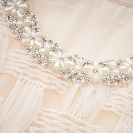 Dahlia White Interwoven Mini Dress with Crystal and Faux-Pearl Embellishments