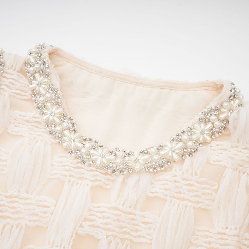 Dahlia White Interwoven Mini Dress with Crystal Embellishments