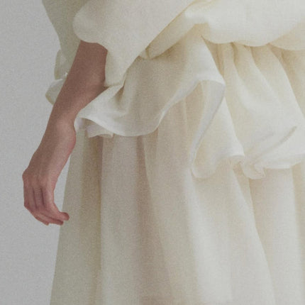 Dakota Cream White Maxi Dress with Tied Neck and Batwing Sleeves