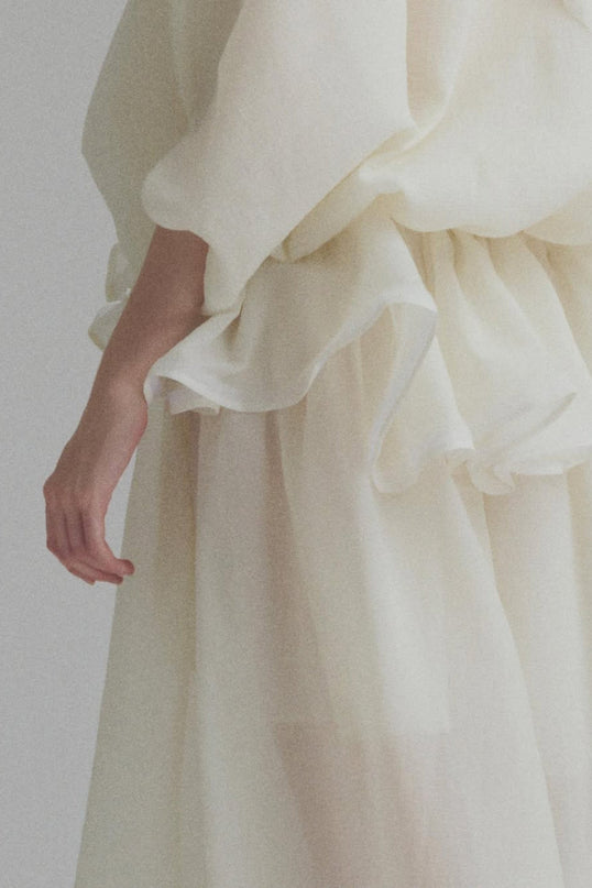 Dakota Cream White Maxi Dress with Tied Neck and Batwing Sleeves