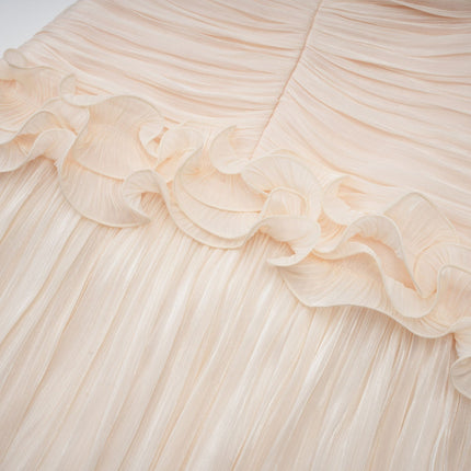 Dakota Maxi Dress Neutrals Glitter Pleated Ruffled Corset Strapless Half Lining Rear Zip Terylene Fiber