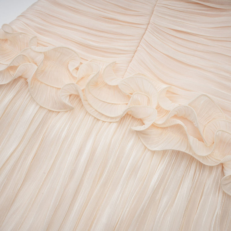 Dakota Maxi Dress Neutrals Glitter Pleated Ruffled Corset Strapless Half Lining Rear Zip Terylene Fiber