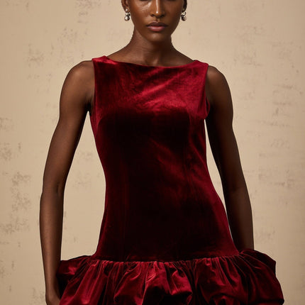 Dallas Red Velvet Peplum Mini Dress