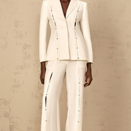 Dallas White Blazer Trousers Set Wide Leg Suit