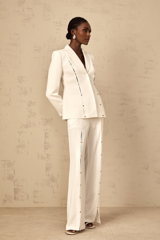 Dallas White Blazer Trousers Set Wide Leg