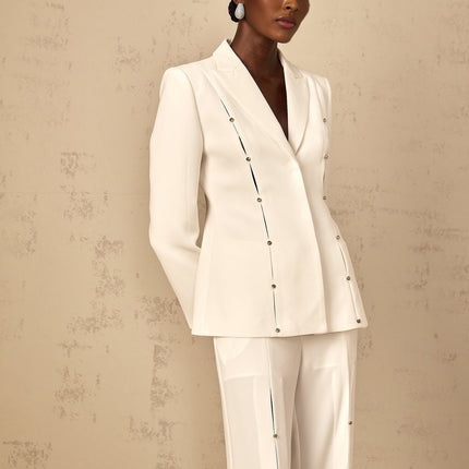 Dallas White Blazer Trousers Set Wide Leg