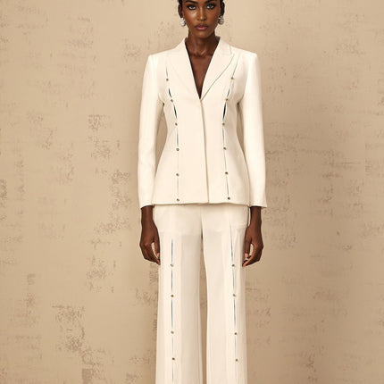 Dallas White Blazer Trousers Wide Leg Set