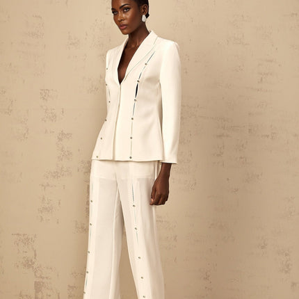 Dallas White Blazer and Trousers Set Wide Leg