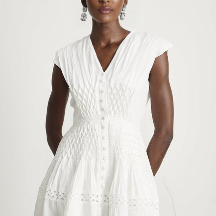 Dallas White Lace Trim Pleated Mini Dress