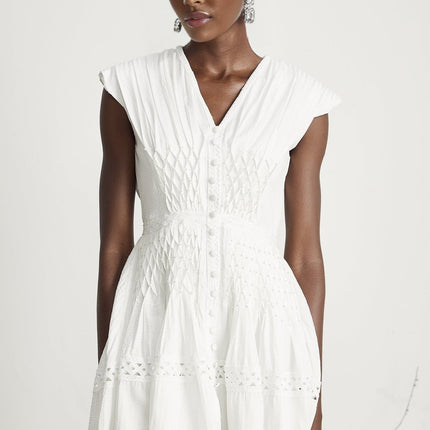 Dallas White Lace Trim Pleated Mini Dress