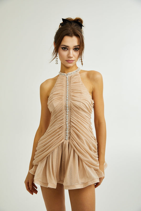 Dana embellished ruched mini dress