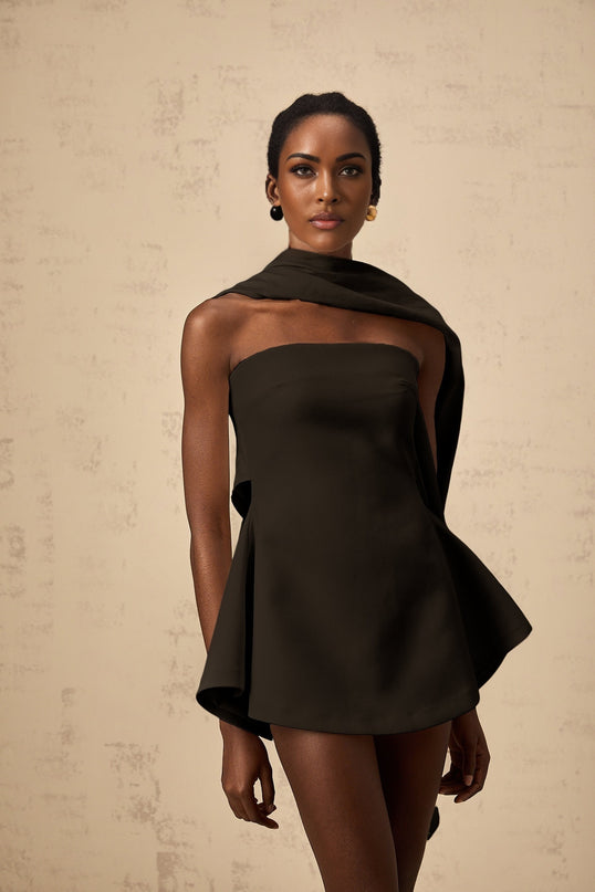 Danaé ribbondesign flared mini dress in Black