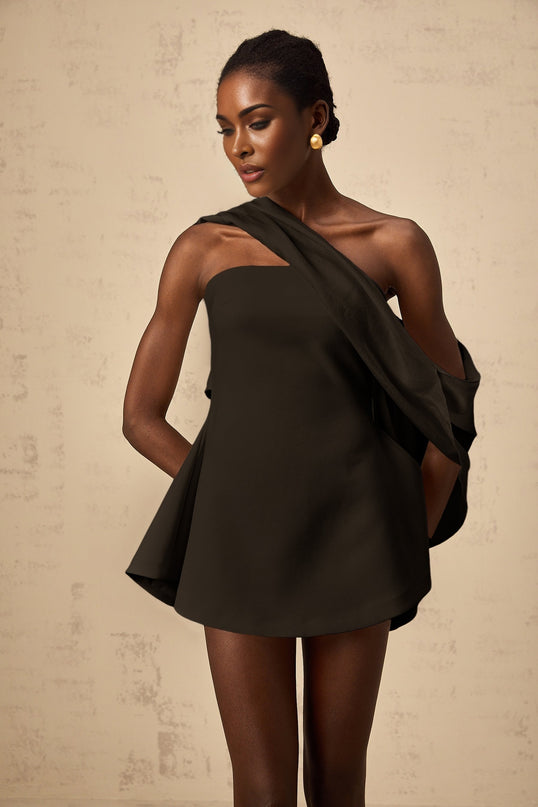 Danaé ribbondesign flared mini dress in Black