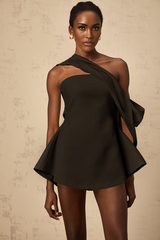 Danaé ribbondesign flared mini dress in Black