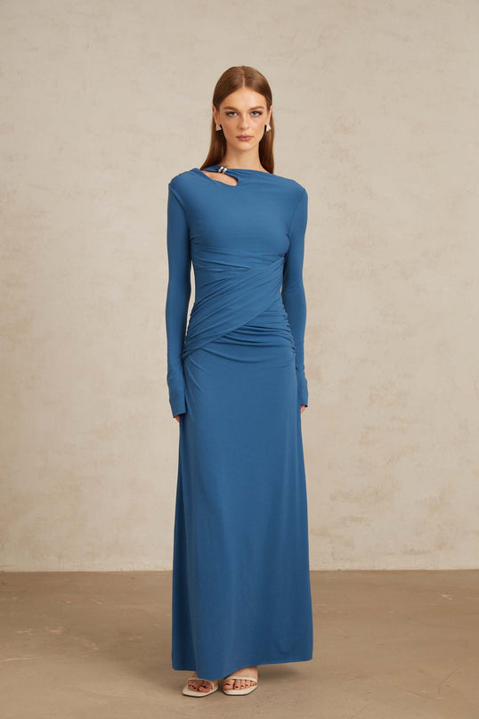 Daneysha Royal Blue Ruched Maxi Gown
