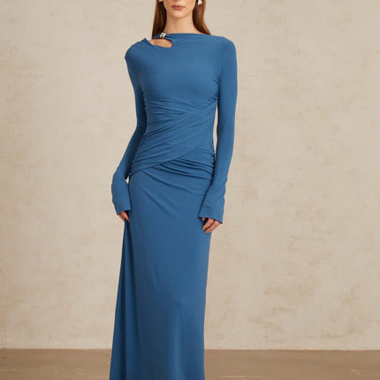 Daneysha Royal Blue Ruched Maxi Gown