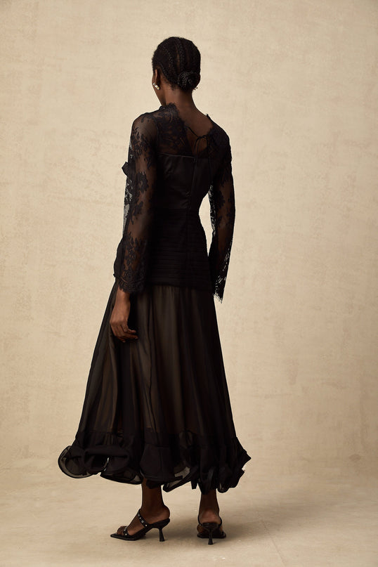 Daniela Black Floral Lace Midi Dress