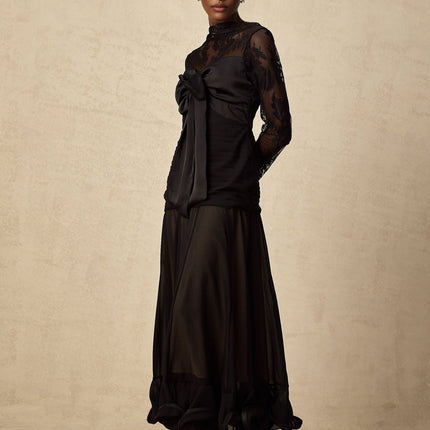 Daniela Black Floral Lace Midi Dress