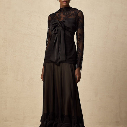 Daniela Black Floral Lace Midi Dress
