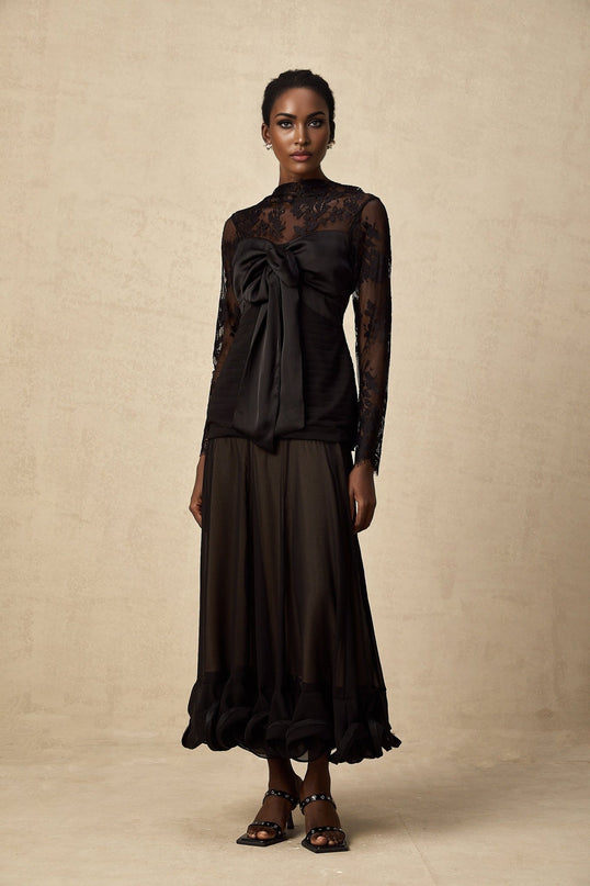 Daniela Black Floral Lace Midi Dress