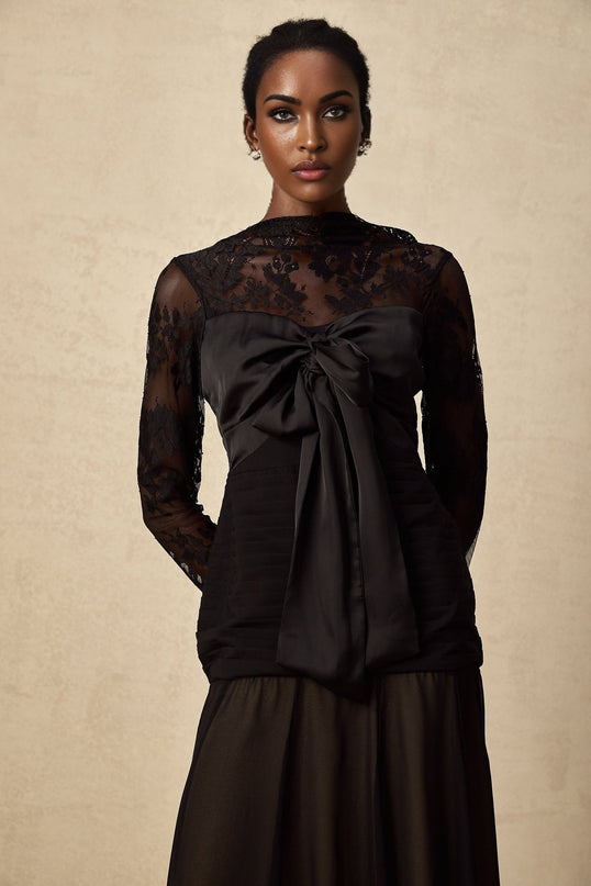 Daniela Black Floral Lace Midi Dress