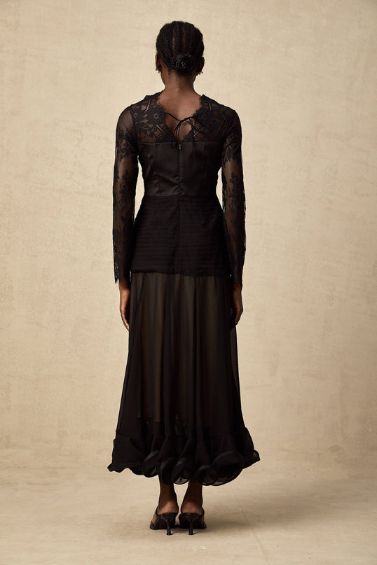 Daniela Black Floral Lace Midi Dress