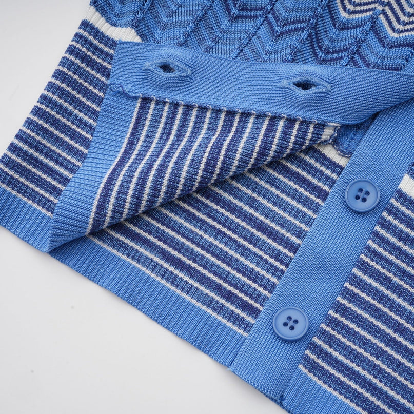 Daniela blue zigzagdesign knit top  skirt matching set