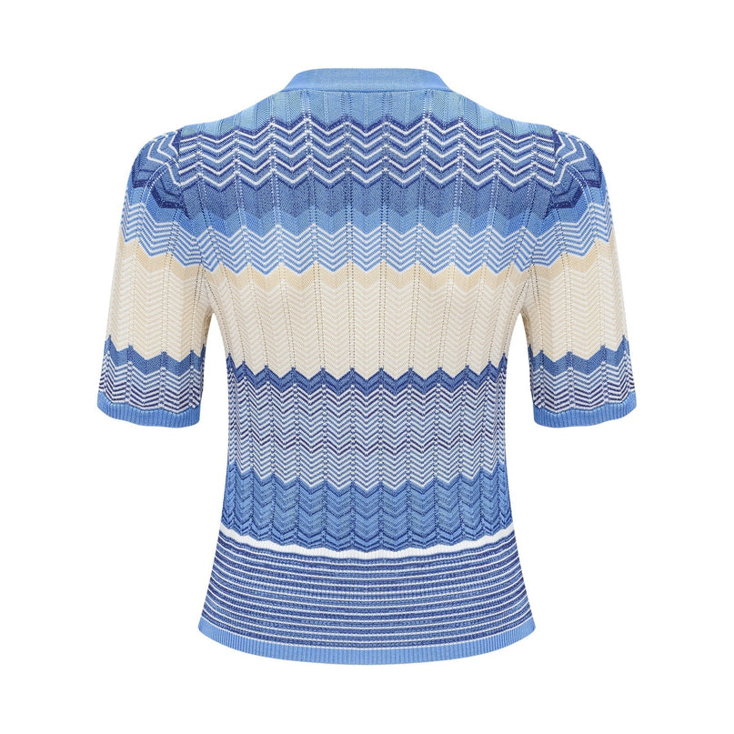 Daniela blue zigzagdesign knit top  skirt matching set